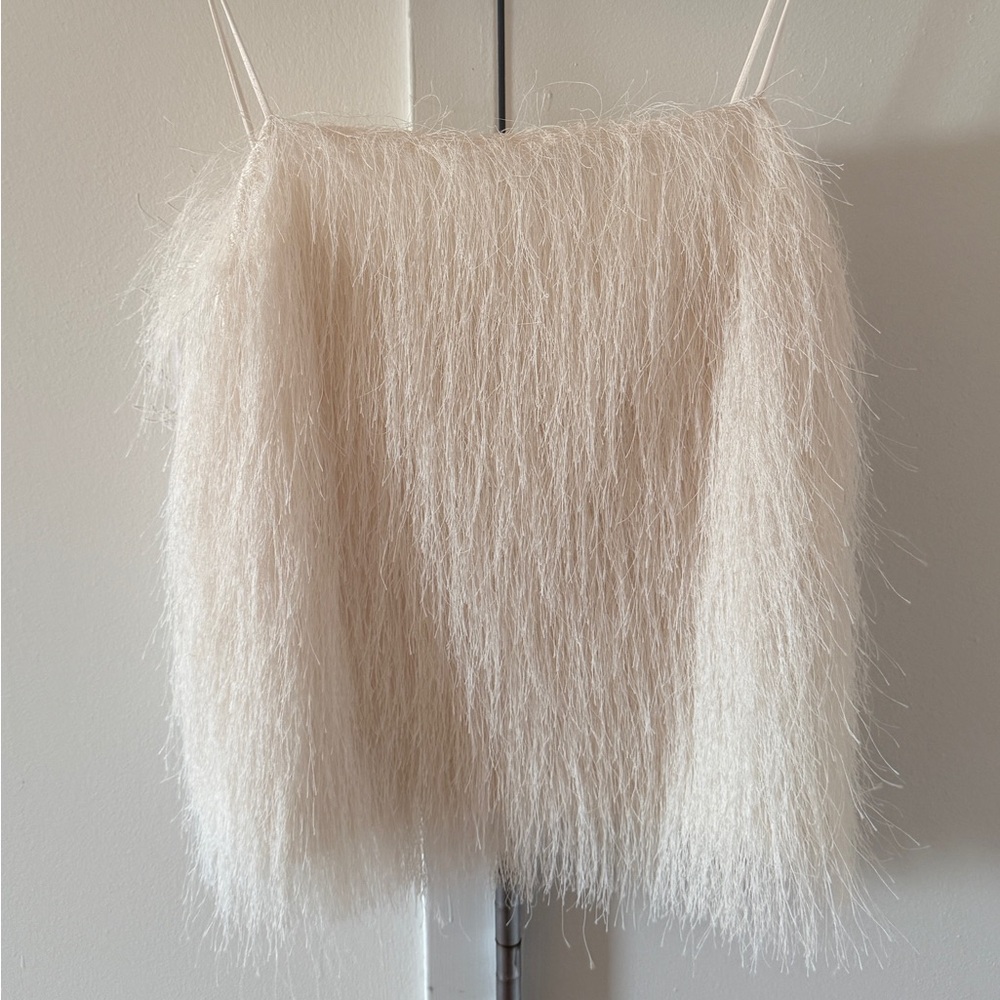H&M Ivory Feather-Trim Spaghetti Strap top size 4